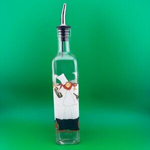 GLASS OIL OR VINEGARWITH POUR SPOUT AND DECORATIVE DESIGN, 12" TALL, SQUARE BASE